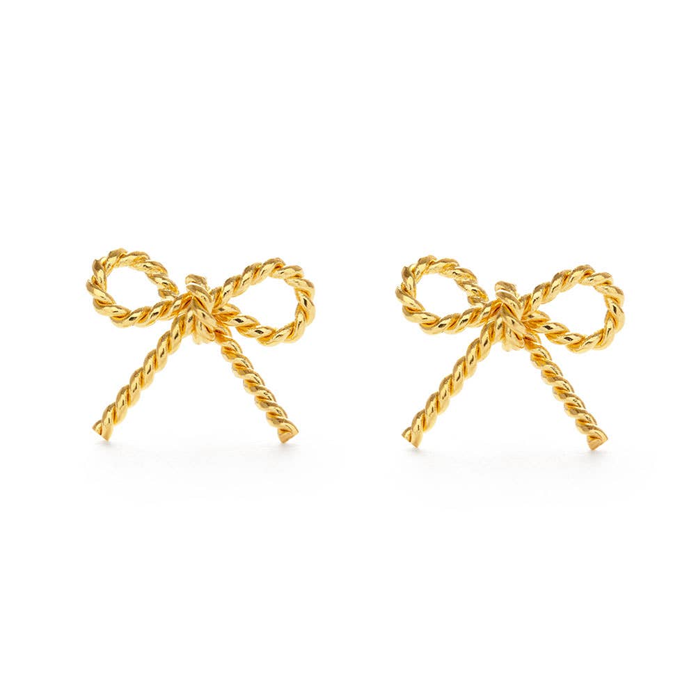 straight on photo of gold bow earring pair