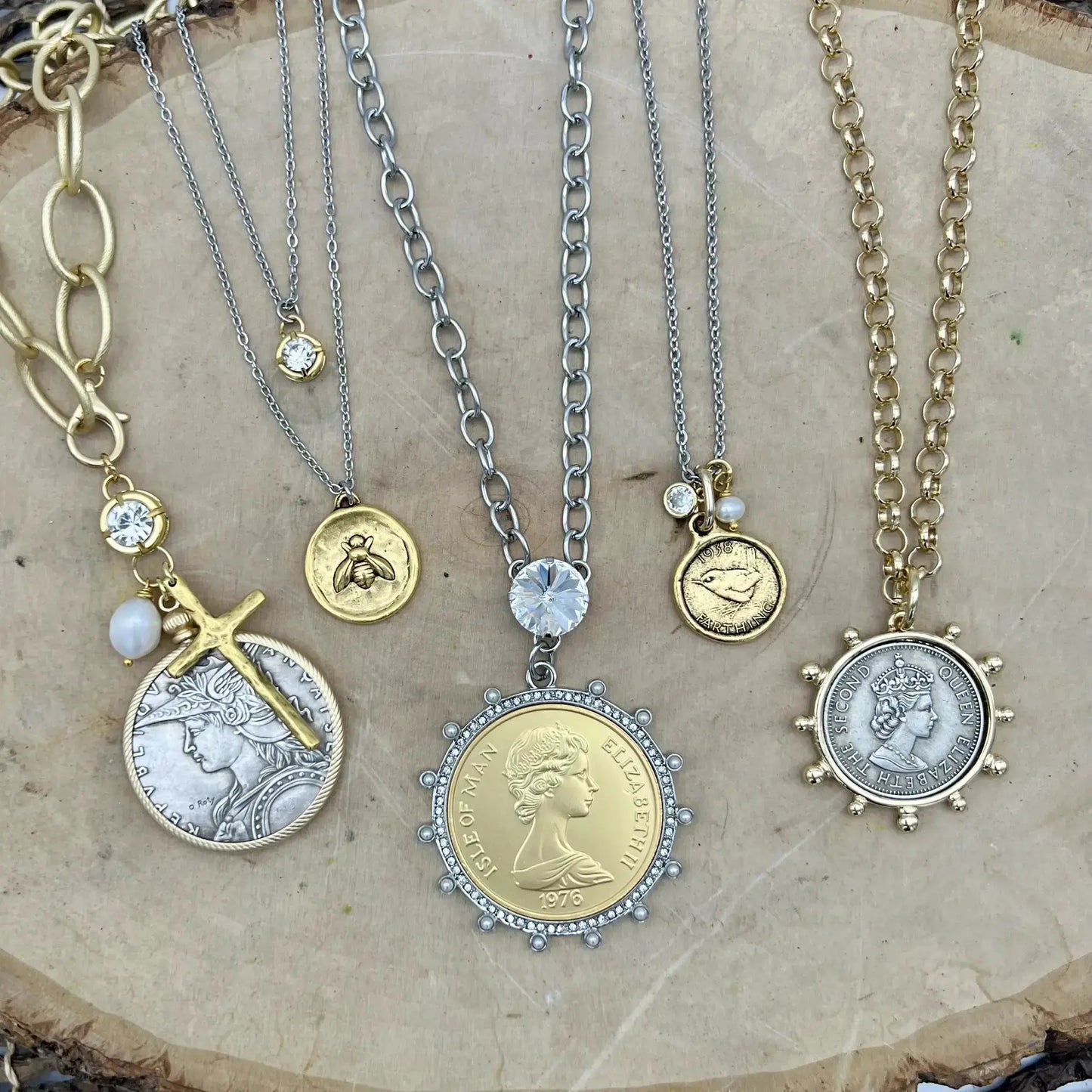 Elizabeth Coin Necklace with Swarovski Crystal VB&CO Designs Handmade Jewelry