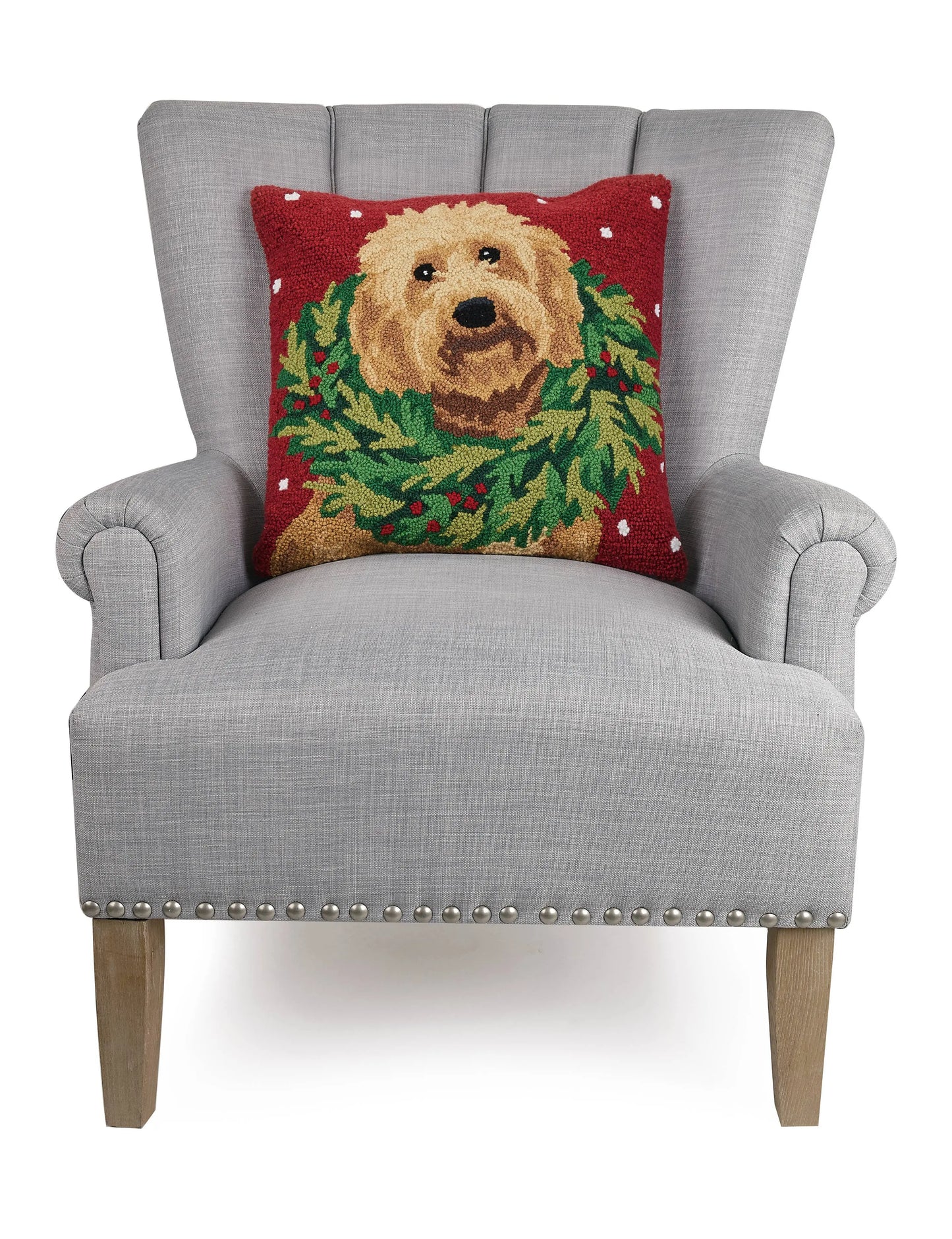 Labradoodle w/Wreath Hook Pillow Peking Handicraft