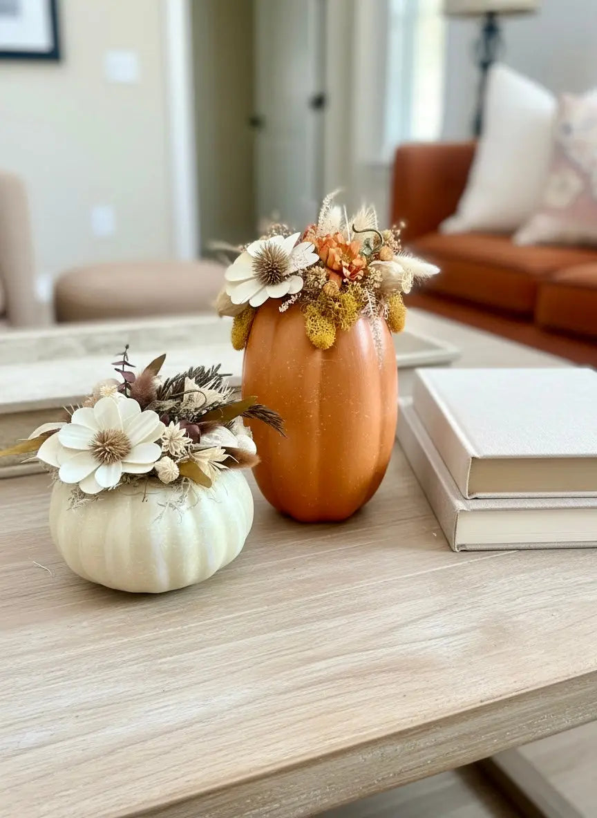 Petite Pumpkin Floral Arrangement | White Pumpkin with Dried Flowers