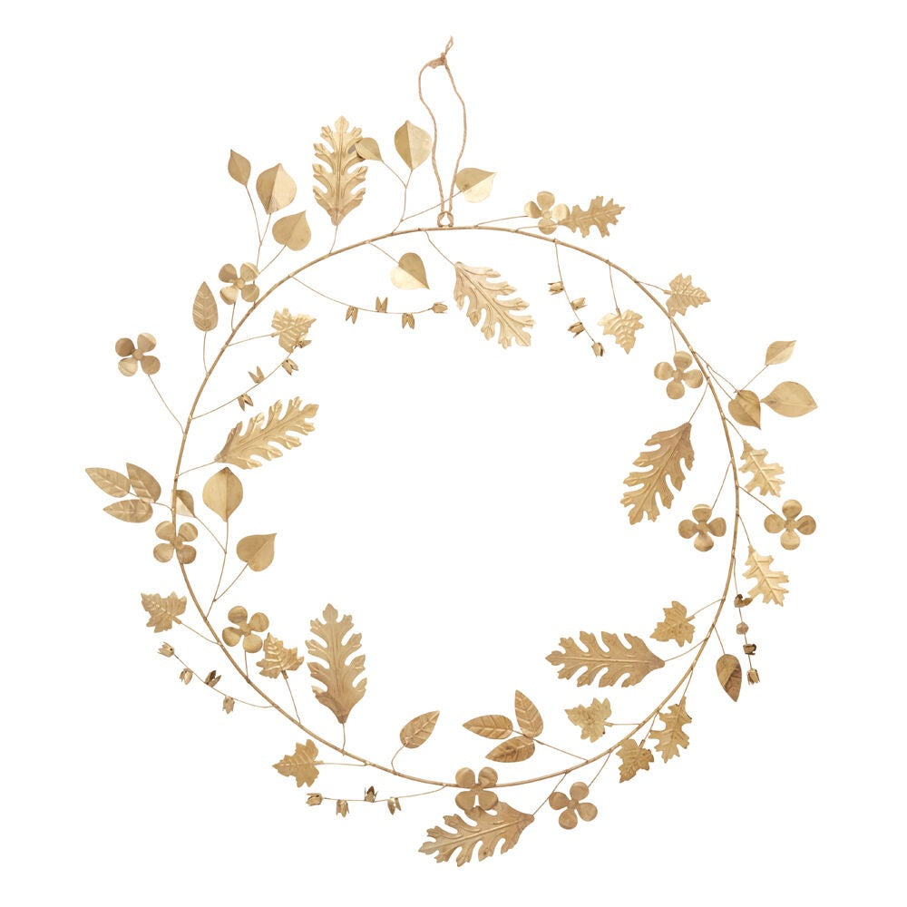 25-inch autumn metal wreath with distressed gold leaves