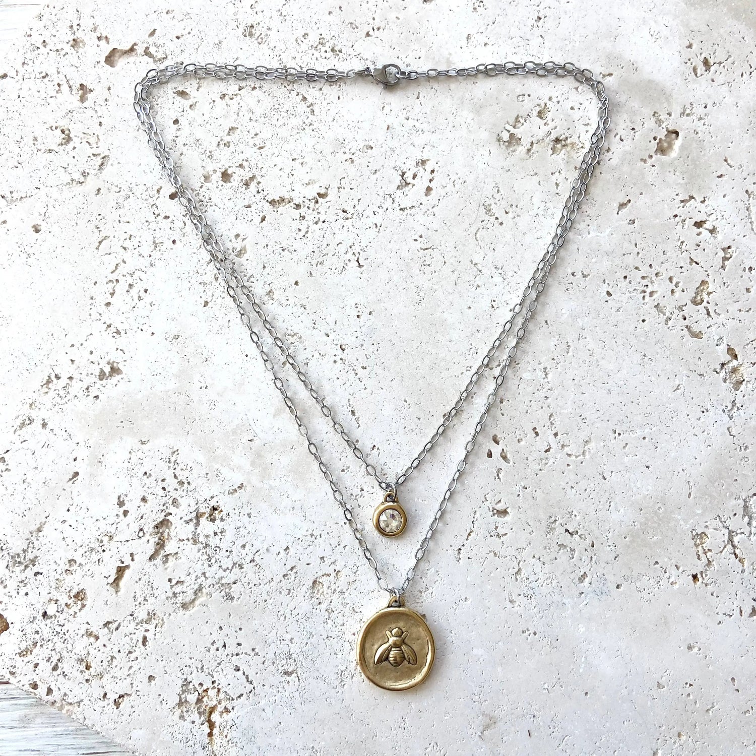 Bee Coin Necklace | Double Layer Jewelry VB&CO Designs Handmade Jewelry