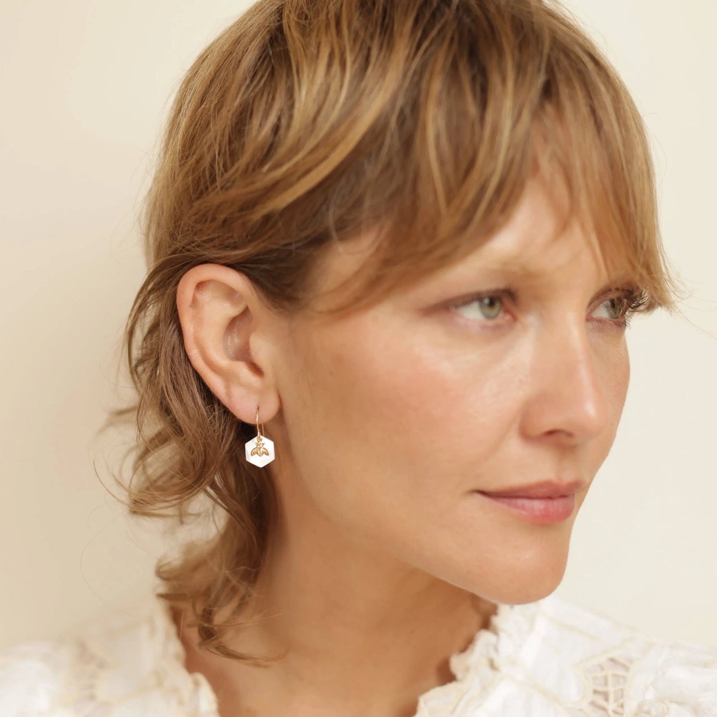 Honey Bee Earrings – Mother-of-Pearl & Gold Bee Charm Amano Studio
