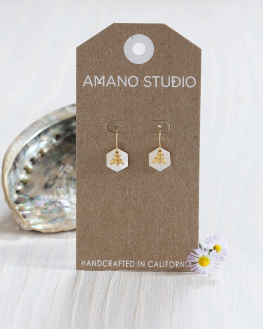 Honey Bee Earrings – Mother-of-Pearl & Gold Bee Charm Amano Studio