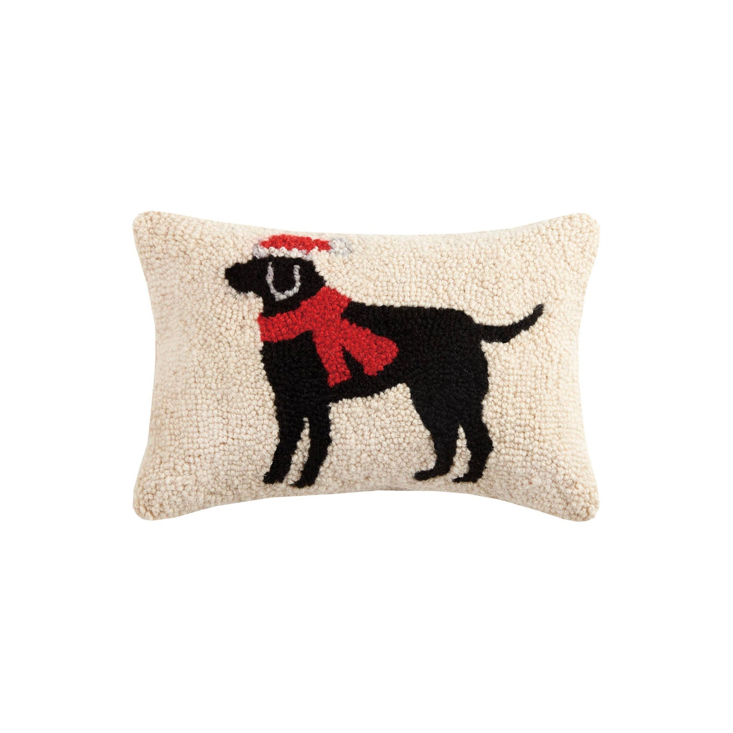 8x12 Black Labrador wool hooked holiday pillow