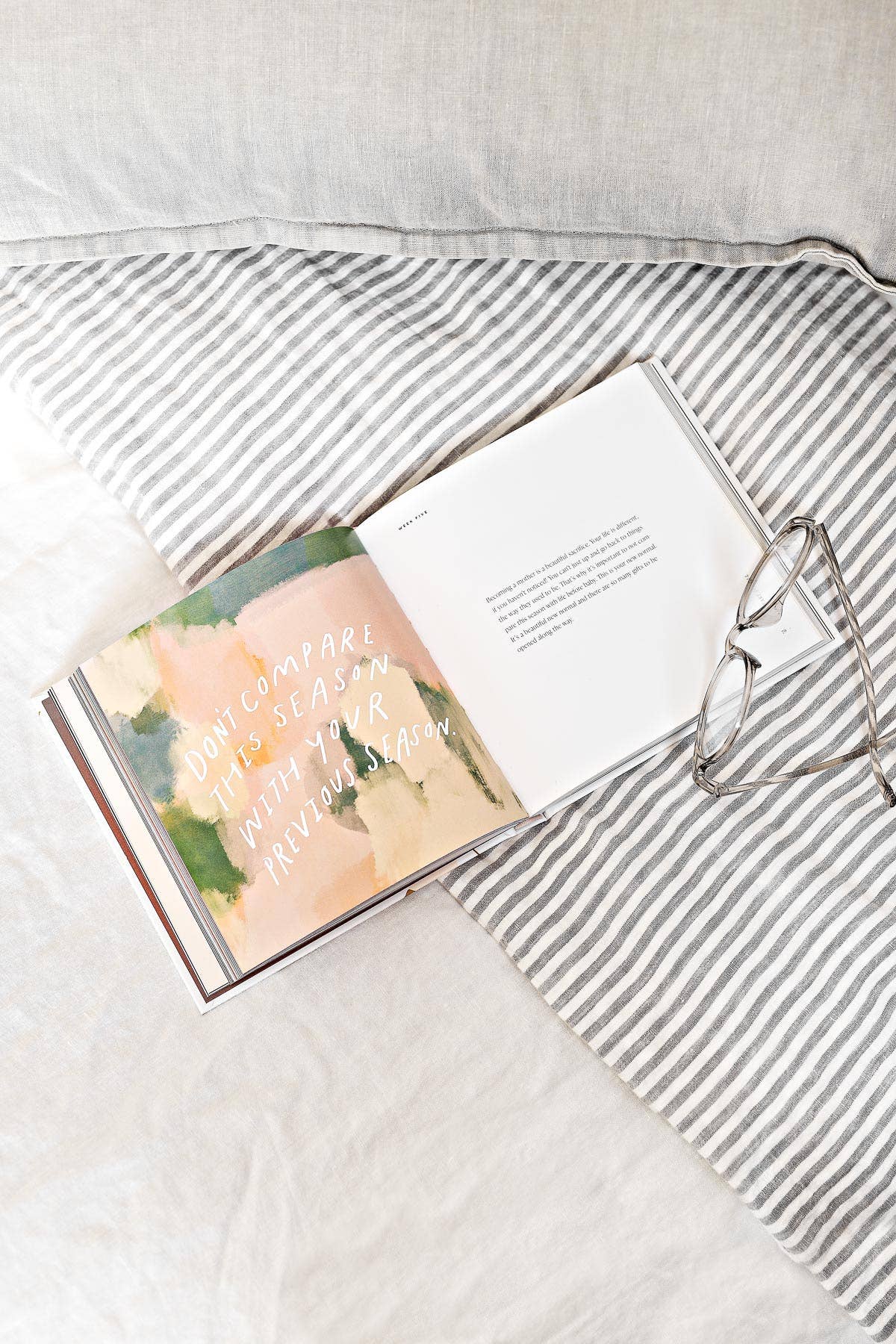 new mom book example page on bed