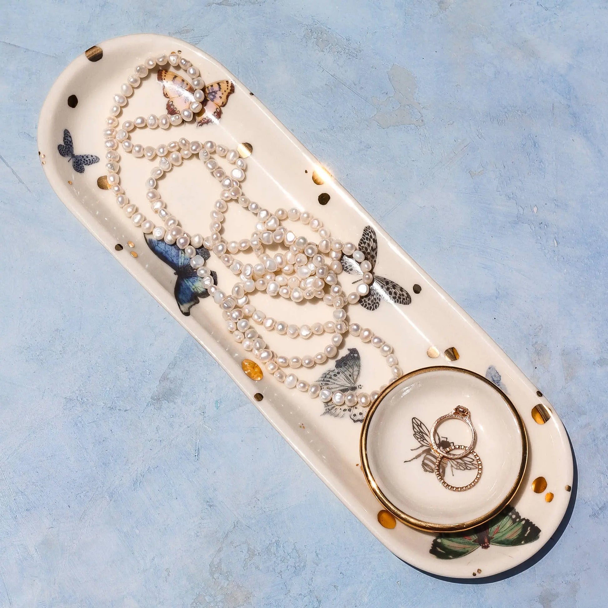 Butterfly Porcelain Tray | Hand-Painted Gold & Botanical Prints Apricity Ceramics