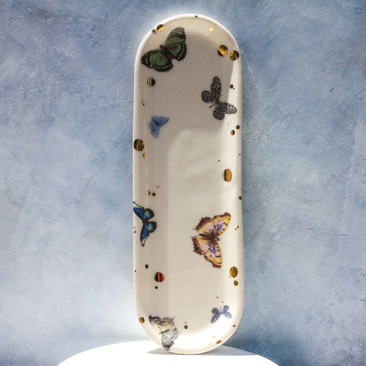 Butterfly Porcelain Tray | Hand-Painted Gold & Botanical Prints Apricity Ceramics