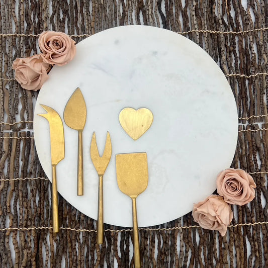 Charcuterie Set – Round Marble Cheese Board & Gold Cheese Knives Indaba Trading