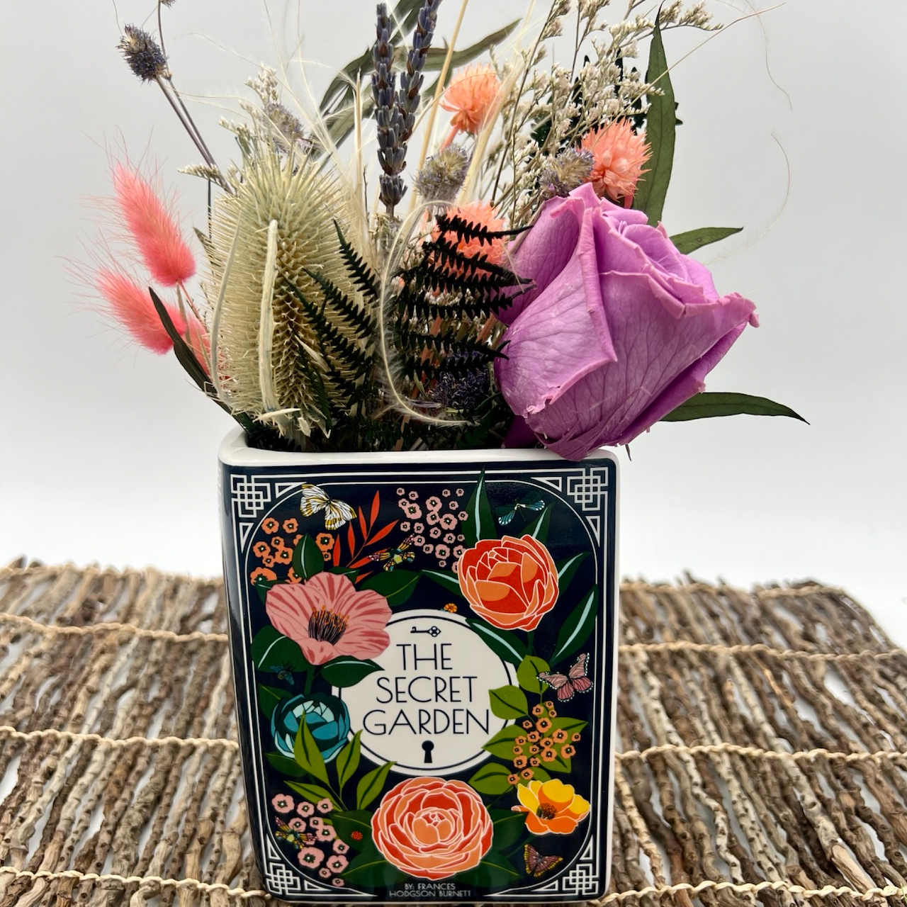 book vase with flowers