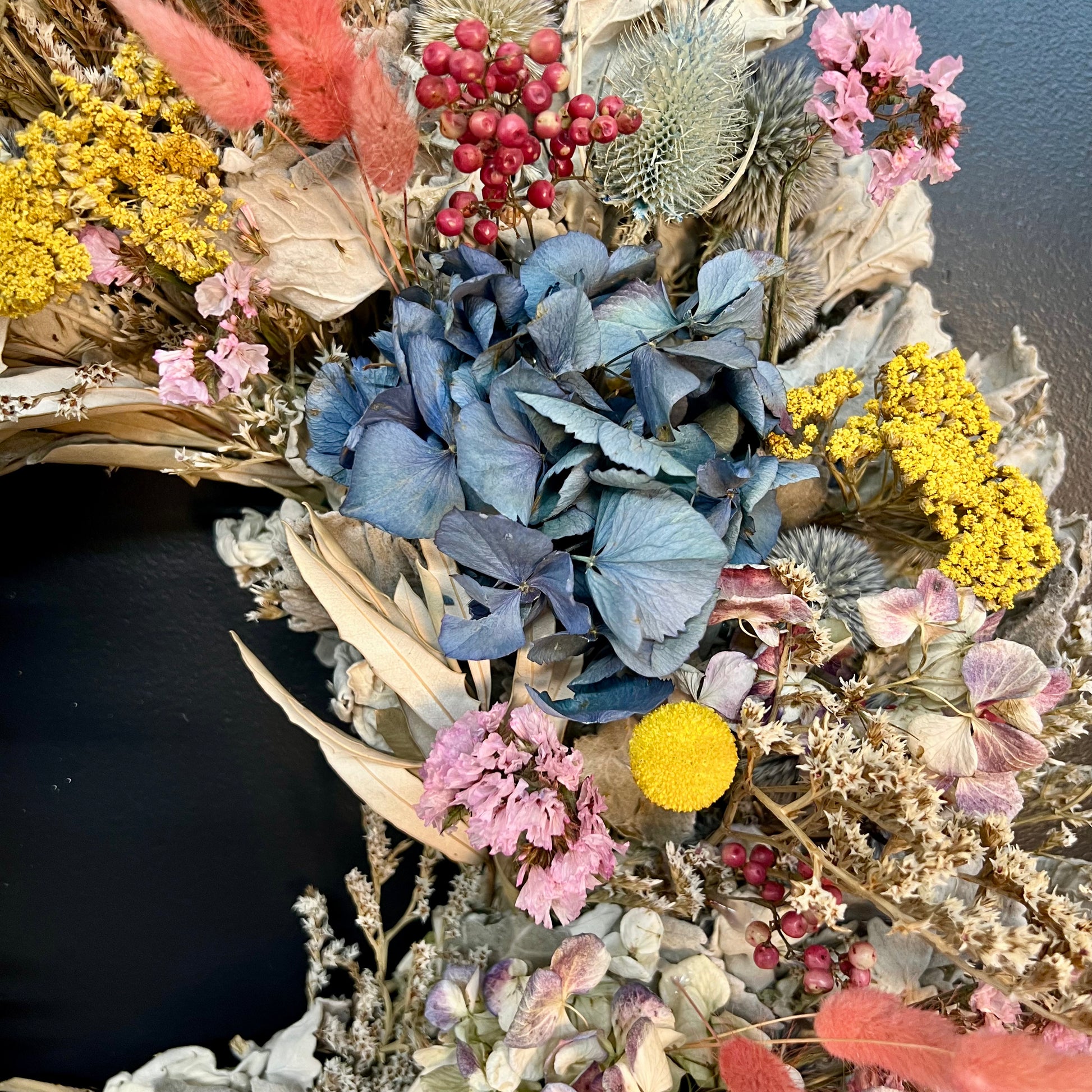 Colorful Handmade Dried Flower Wreath Thimbleberry House