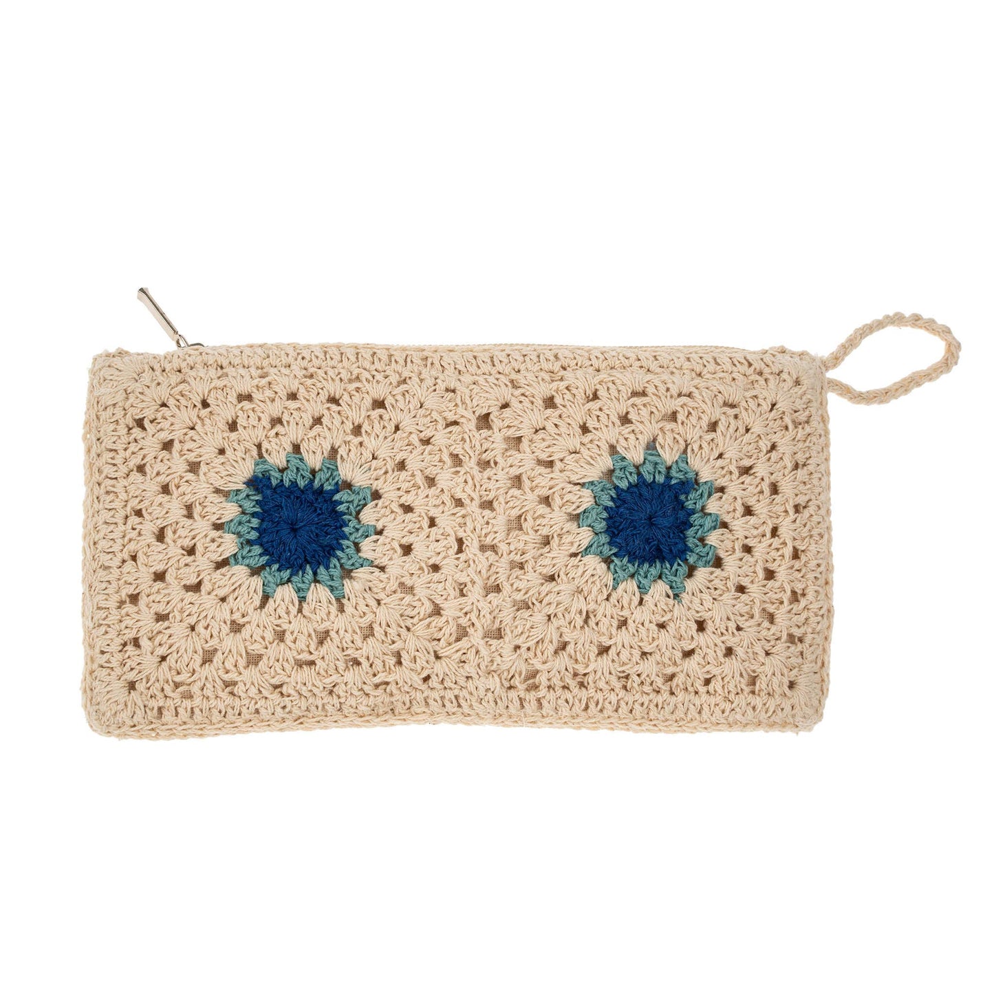 Handmade-style crochet zippered pouch in soft yarn – part of Thimbleberry House care package gift set
