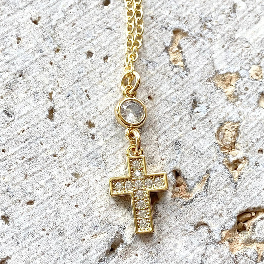 Gold cross crystal necklace Religious  jewelry church VB&CO Designs Handmade Jewelry