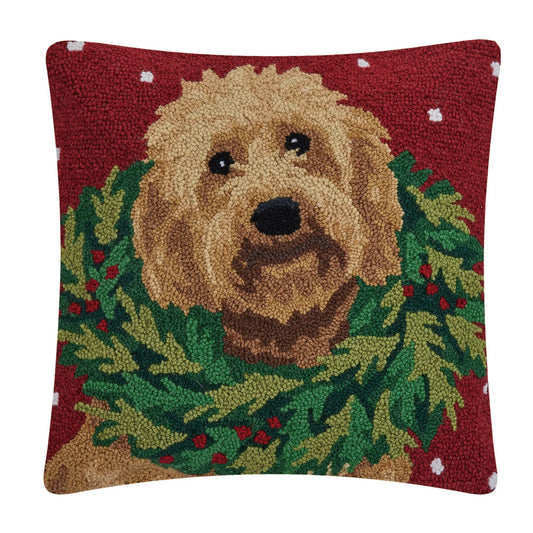 Labradoodle w/Wreath Hook Pillow Peking Handicraft