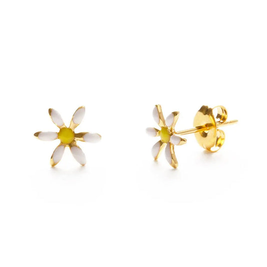 Gold Enamel Daisy Stud Earrings Amano Studio