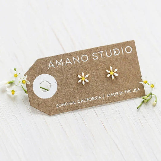 Gold Enamel Daisy Stud Earrings Amano Studio