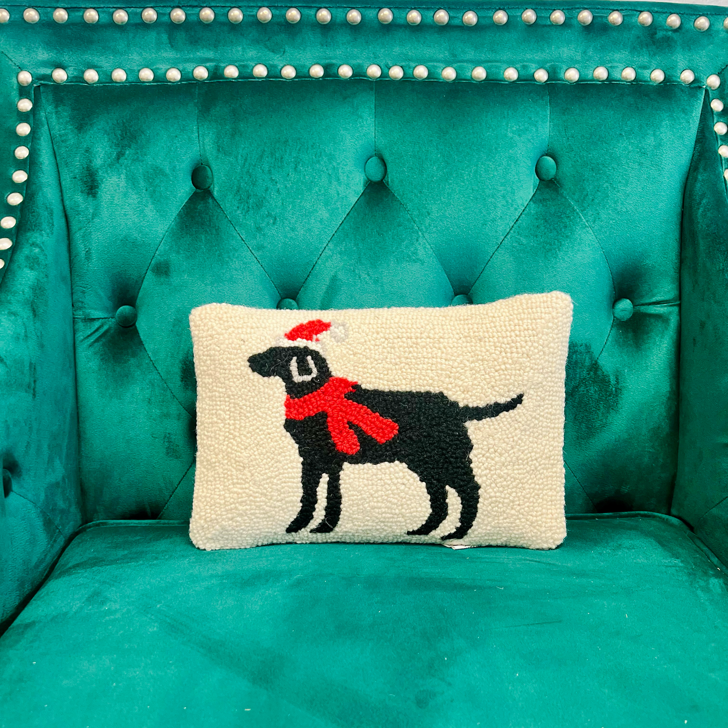 Black Lab winter lumbar pillow for festive home decor