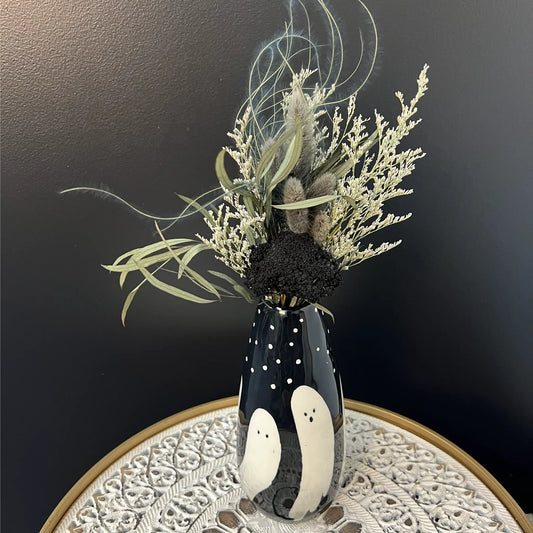 Ghost Vase with Dried Florals - Halloween Ceramic Vase Accent Decor