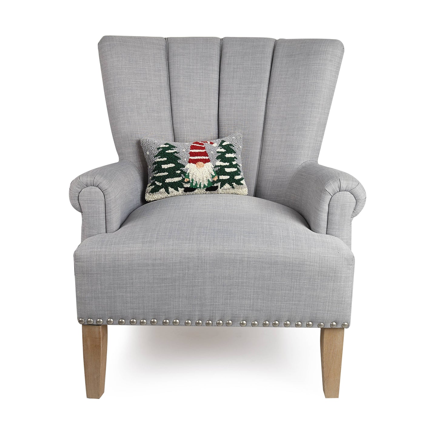 8x12 holiday gnome accent pillow in gray chair