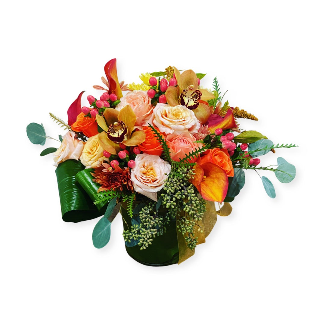 Premium autumn bouquet in signature low and lush style with textural greenery – Thimbleberry House Las Vegas