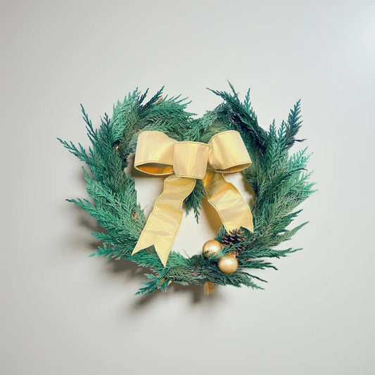 Holiday Heart Wreath | 12” Handmade Christmas Wreath with Cedar, Pinecone & Gold Bow Thimbleberry House