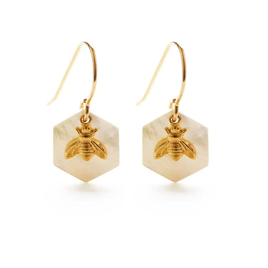Honey Bee Earrings – Mother-of-Pearl & Gold Bee Charm Amano Studio