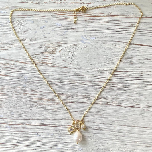 White Baroque Pearl Charm Necklace - Gold Chain VB&CO Designs Handmade Jewelry