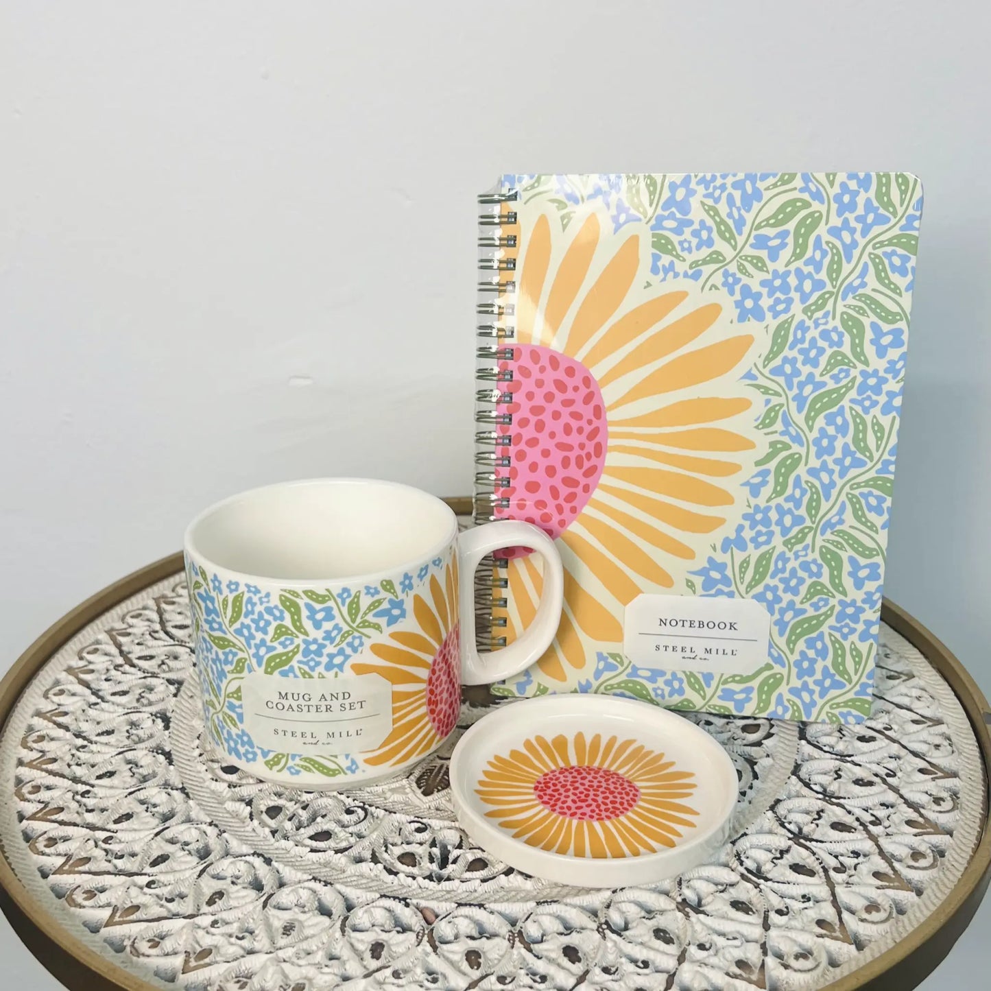 Sunflower Mug & Notebook Set – Ceramic Mug, Coaster & Journal Steel Mill