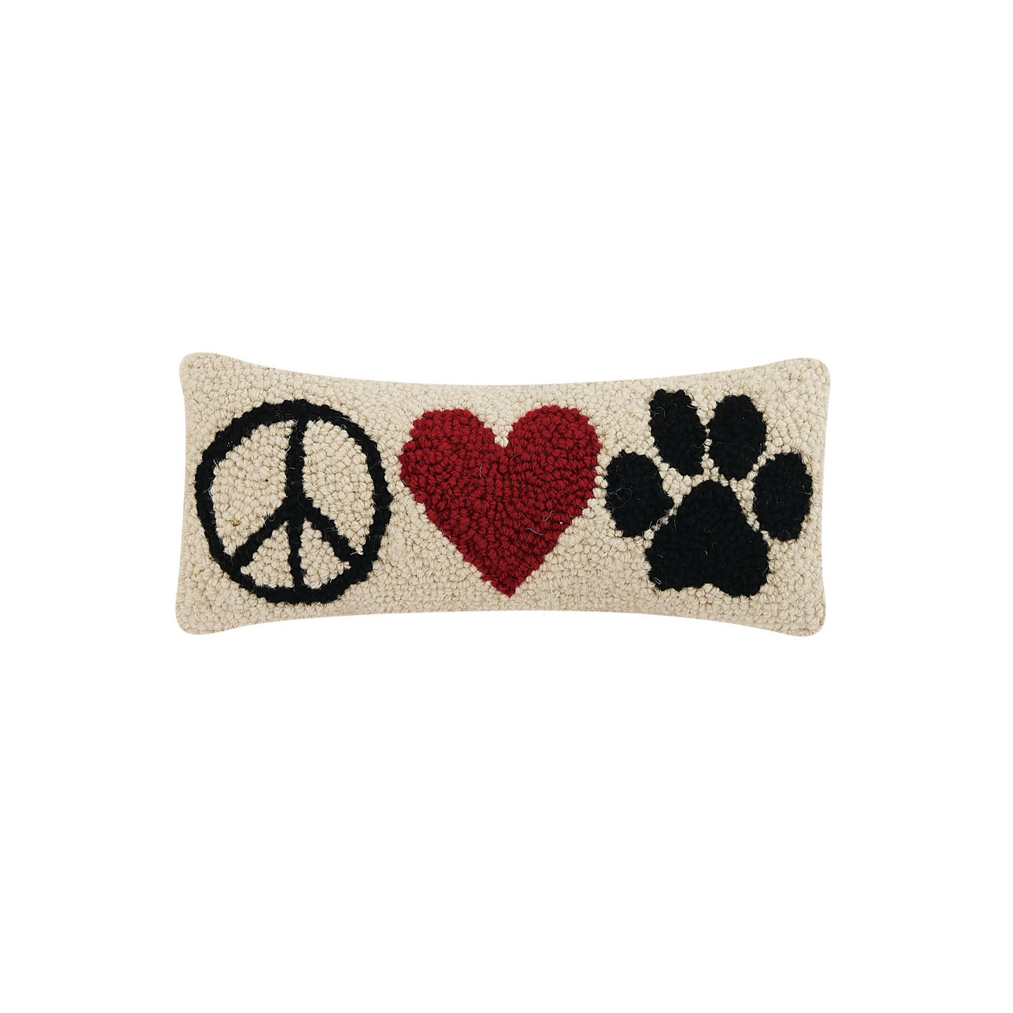 peace, heart, paw pillow on a white background