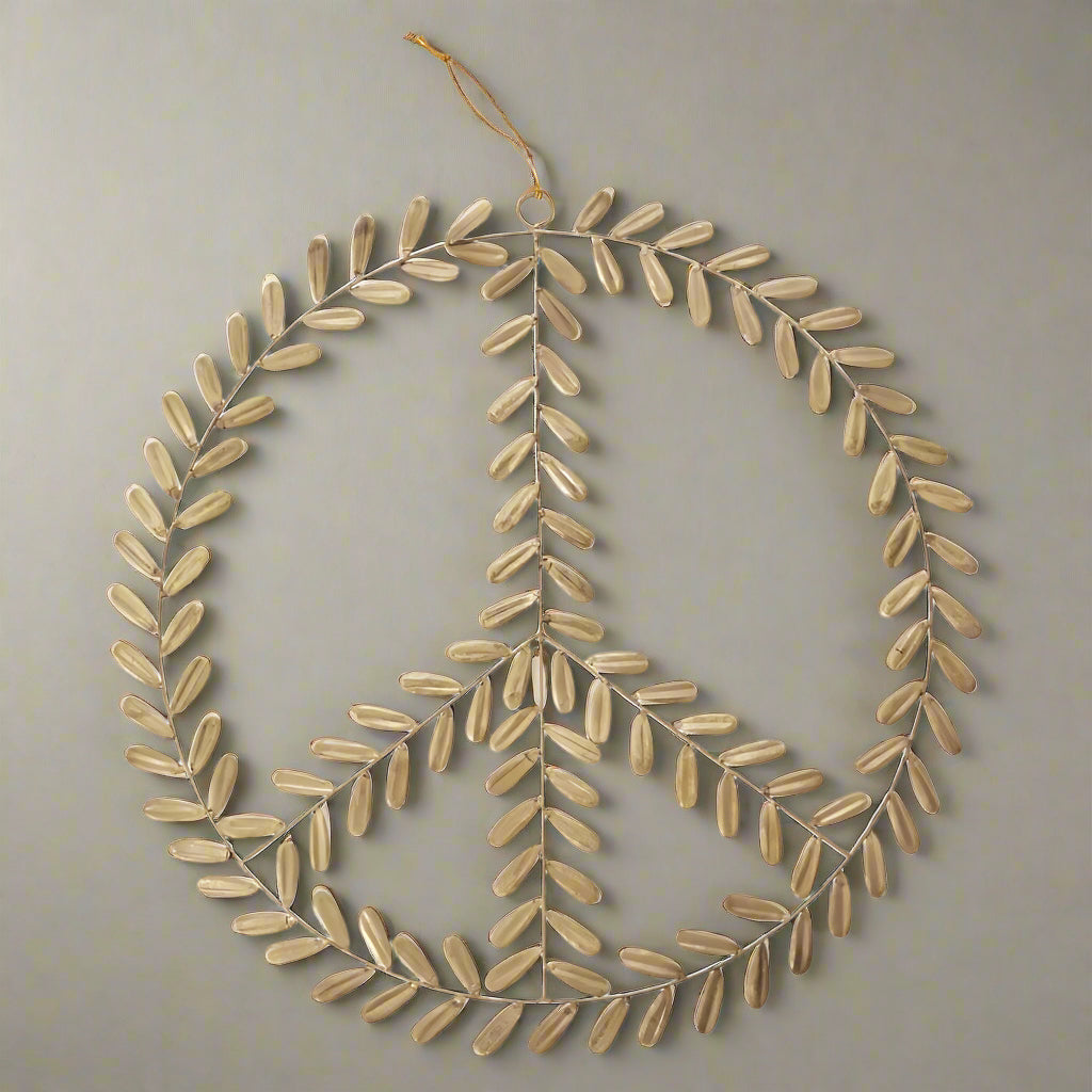 gold metal peace sign wreath