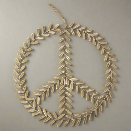 Gold Metal Peace Sign Wreath Accent Decor