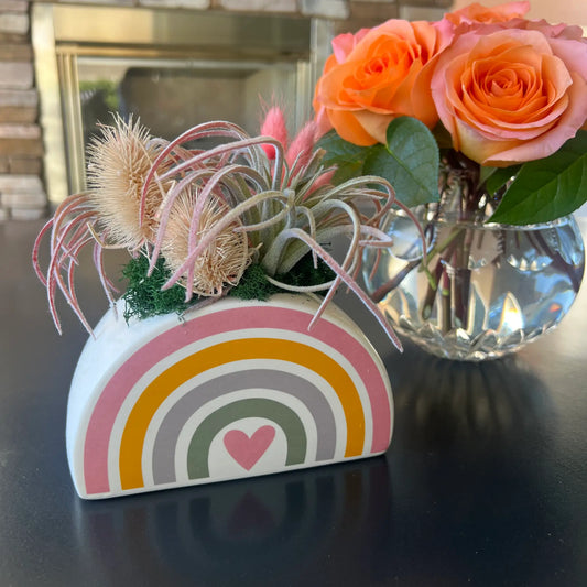 Over the Rainbow Faux Flower Arrangement – Colorful Ceramic Accent Thimbleberry House