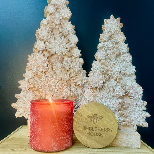 TH Signature Holiday Candle | Cinnamon, Vanilla, & Ginger | 14oz Soy Blend in Red Stone Vessel Thimbleberry House