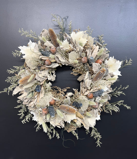 White Solstice Dried Floral Wreath Thimbleberry House
