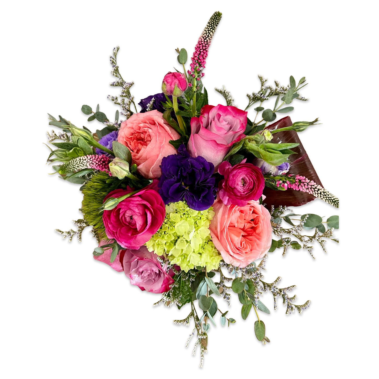 Feminine seasonal mixed flowers in designer’s choice vase – approx. 8×8