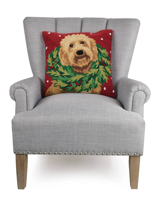 Labradoodle w/Wreath Hook Pillow Peking Handicraft