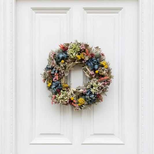 Colorful Handmade Dried Flower Wreath Thimbleberry House