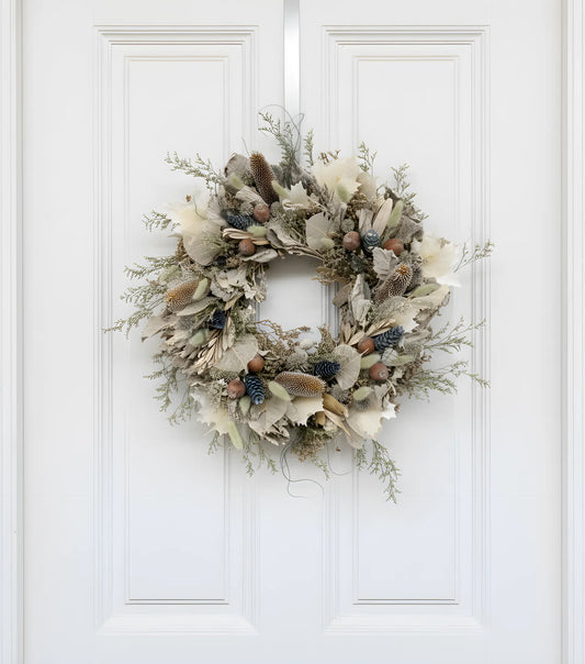 White Solstice Dried Floral Wreath Thimbleberry House