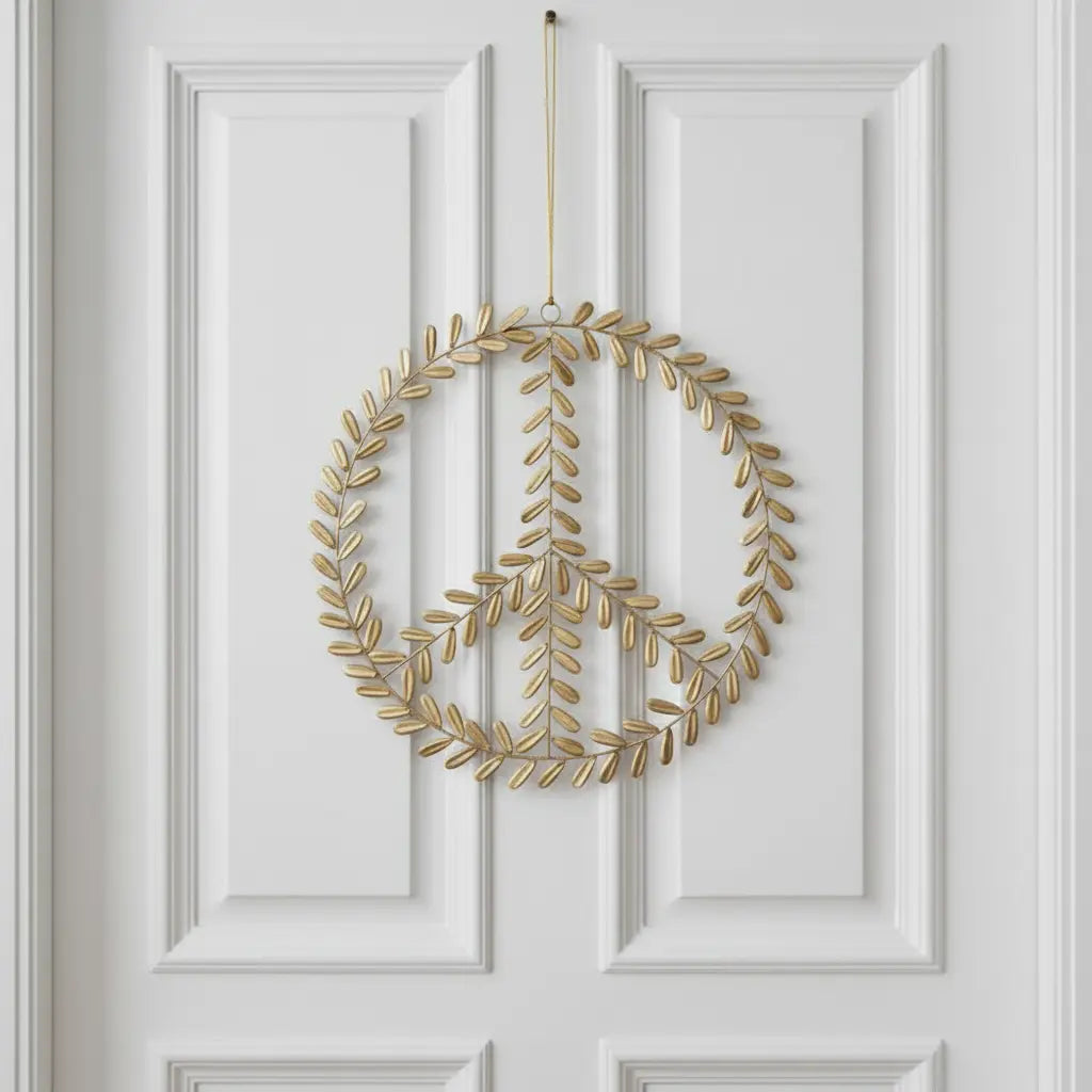 Gold Metal Peace Sign Wreath Accent Decor