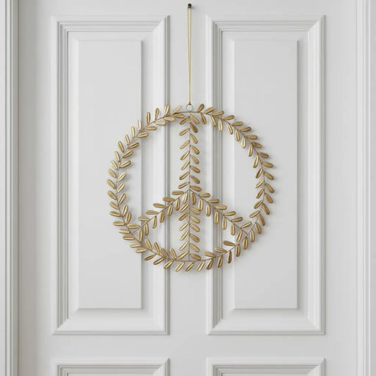 Gold Metal Peace Sign Wreath Accent Decor