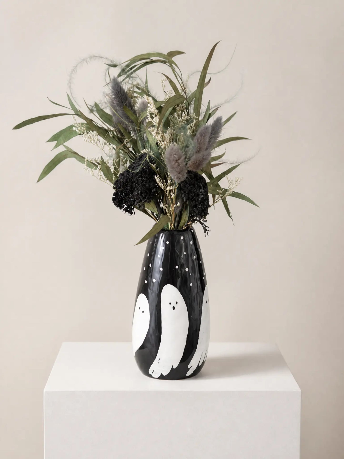 Ghostly Gatherings Gift Box | Ghost Vase, Dried Flower Bouquet & Ghost Candles Accent Decor