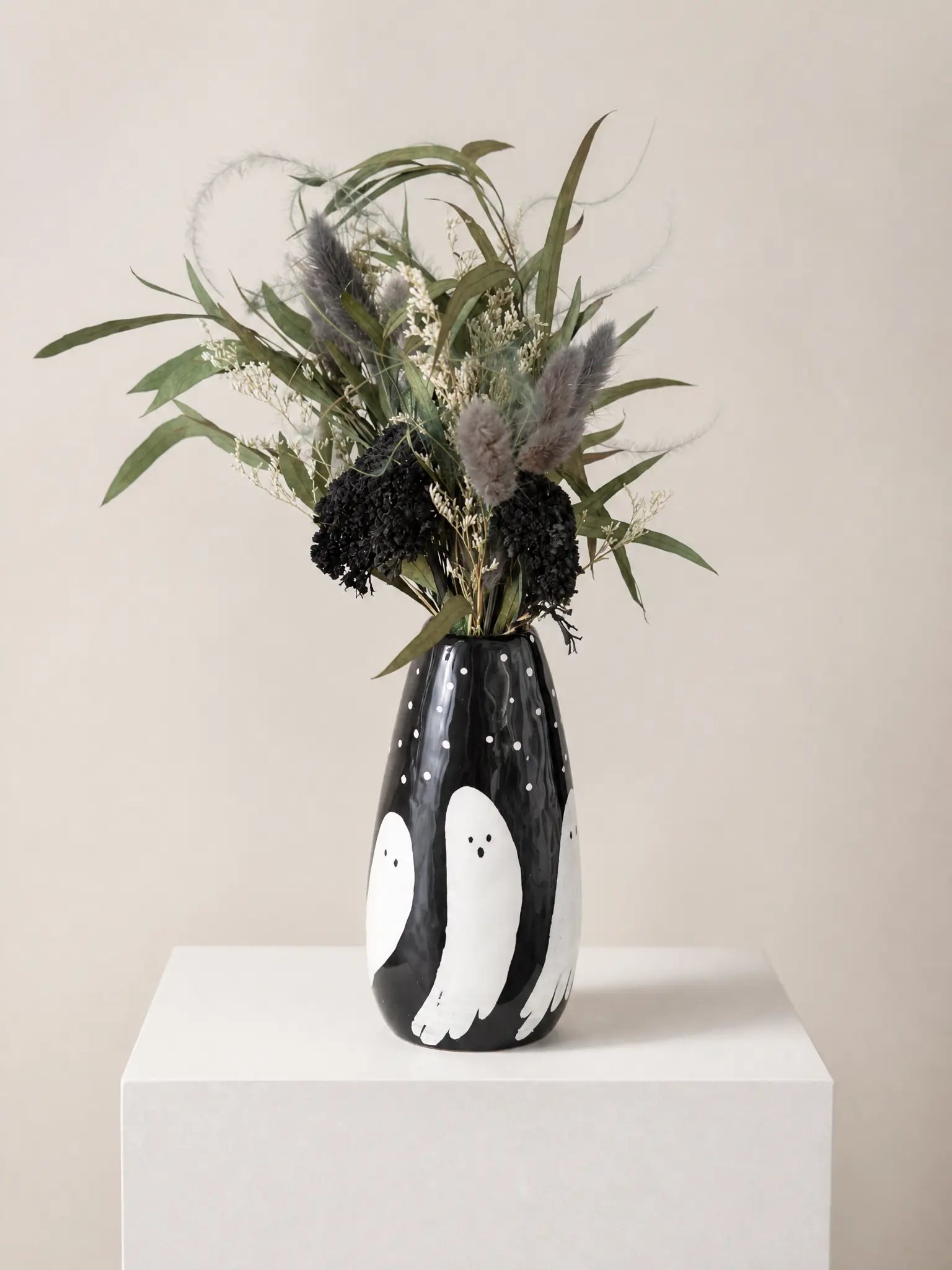 Ghostly Gatherings Gift Box | Ghost Vase, Dried Flower Bouquet & Ghost Candles Accent Decor