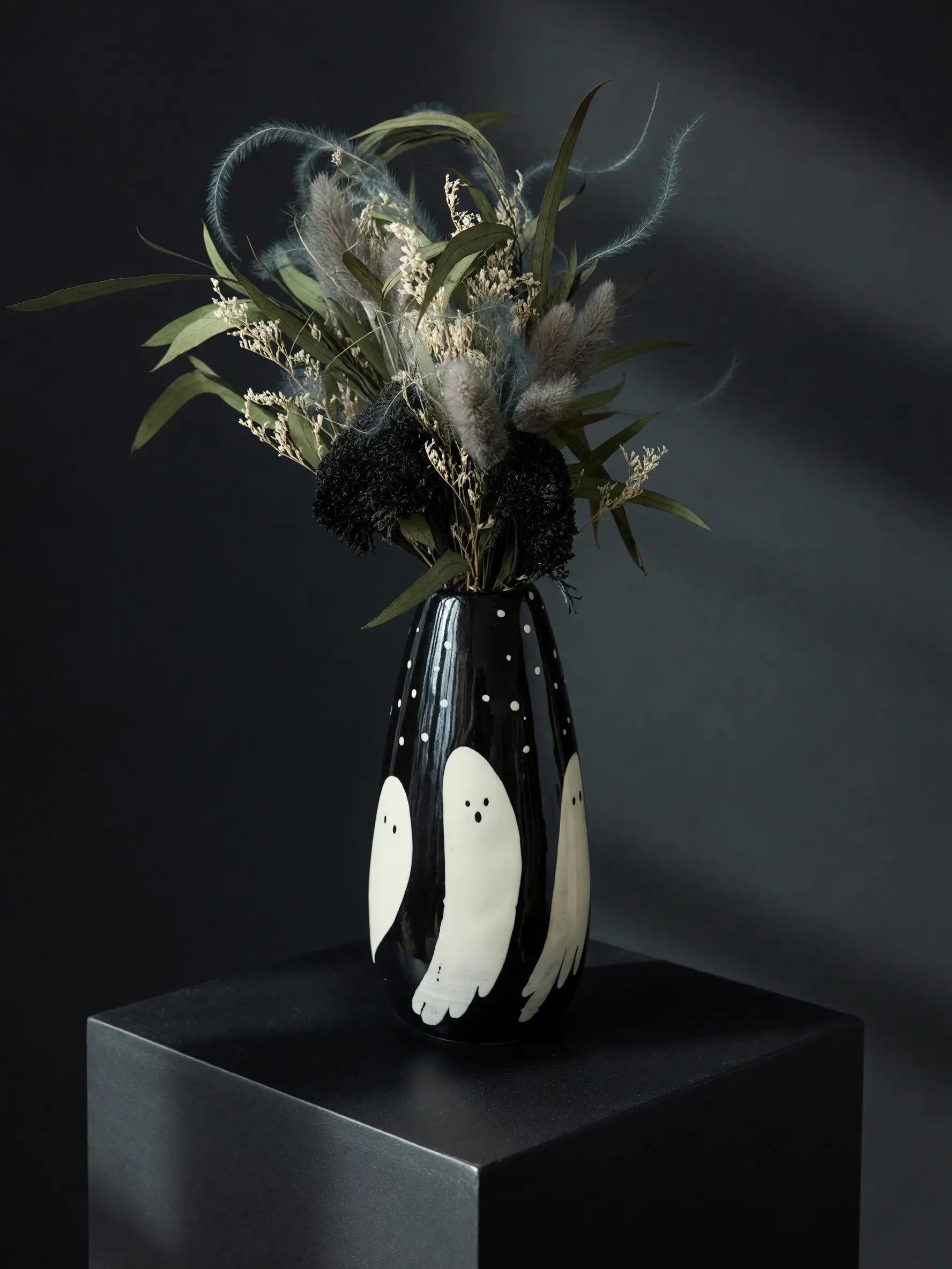 Ghostly Gatherings Gift Box | Ghost Vase, Dried Flower Bouquet & Ghost Candles Accent Decor