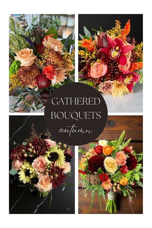 Collage of four autumn flower bouquets  for delivery in Las Vegas. Thimbleberry House