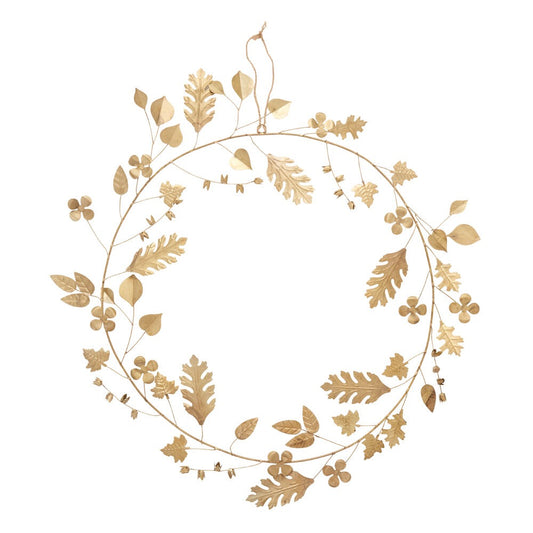 25-inch autumn metal wreath with distressed gold leaves