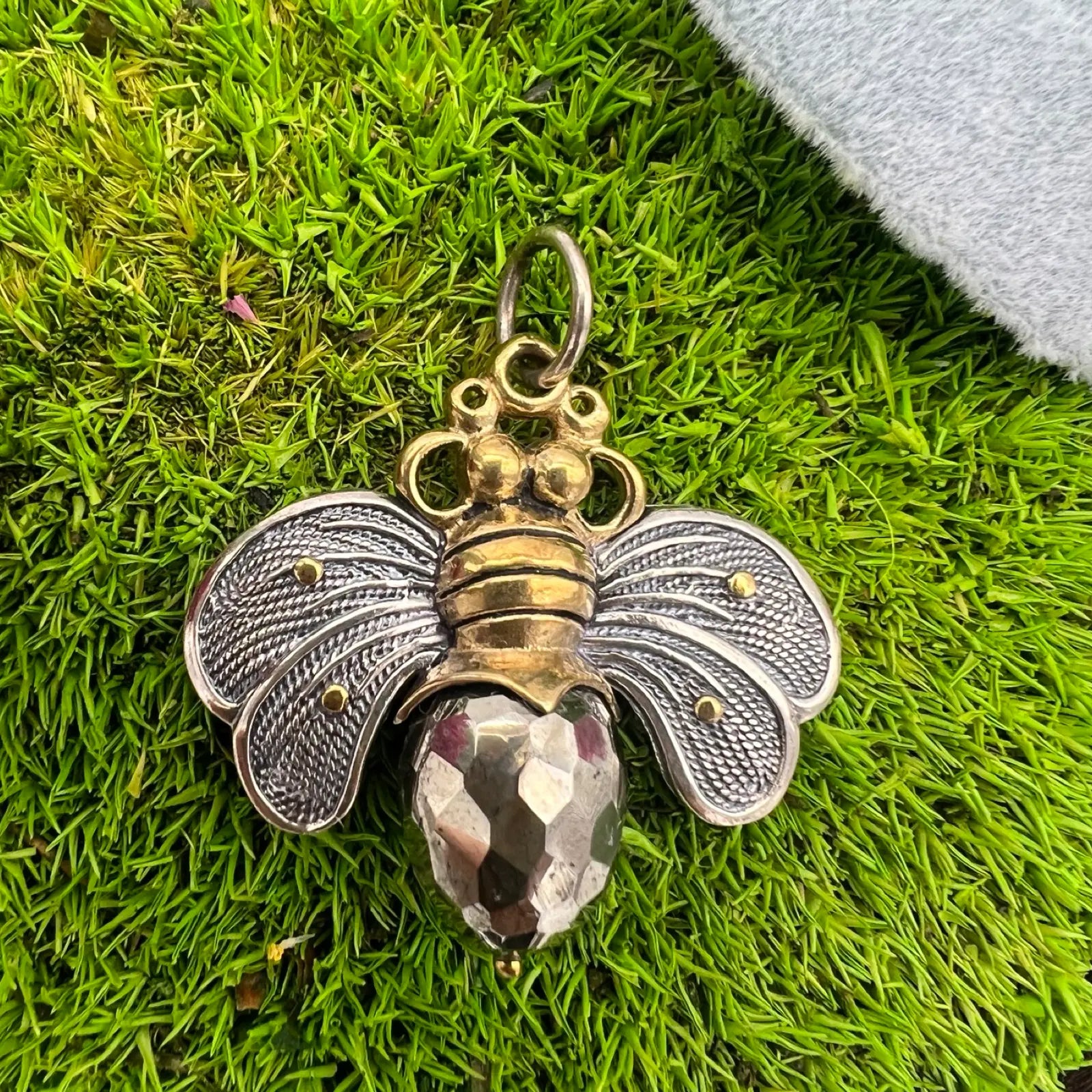 waxing poetic bee brave pyrite pendant