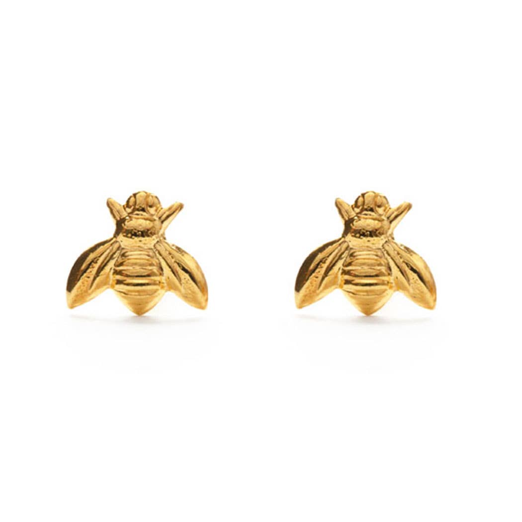 front view of bee stud earrings