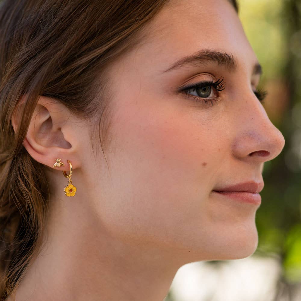 bee stud earrings on model