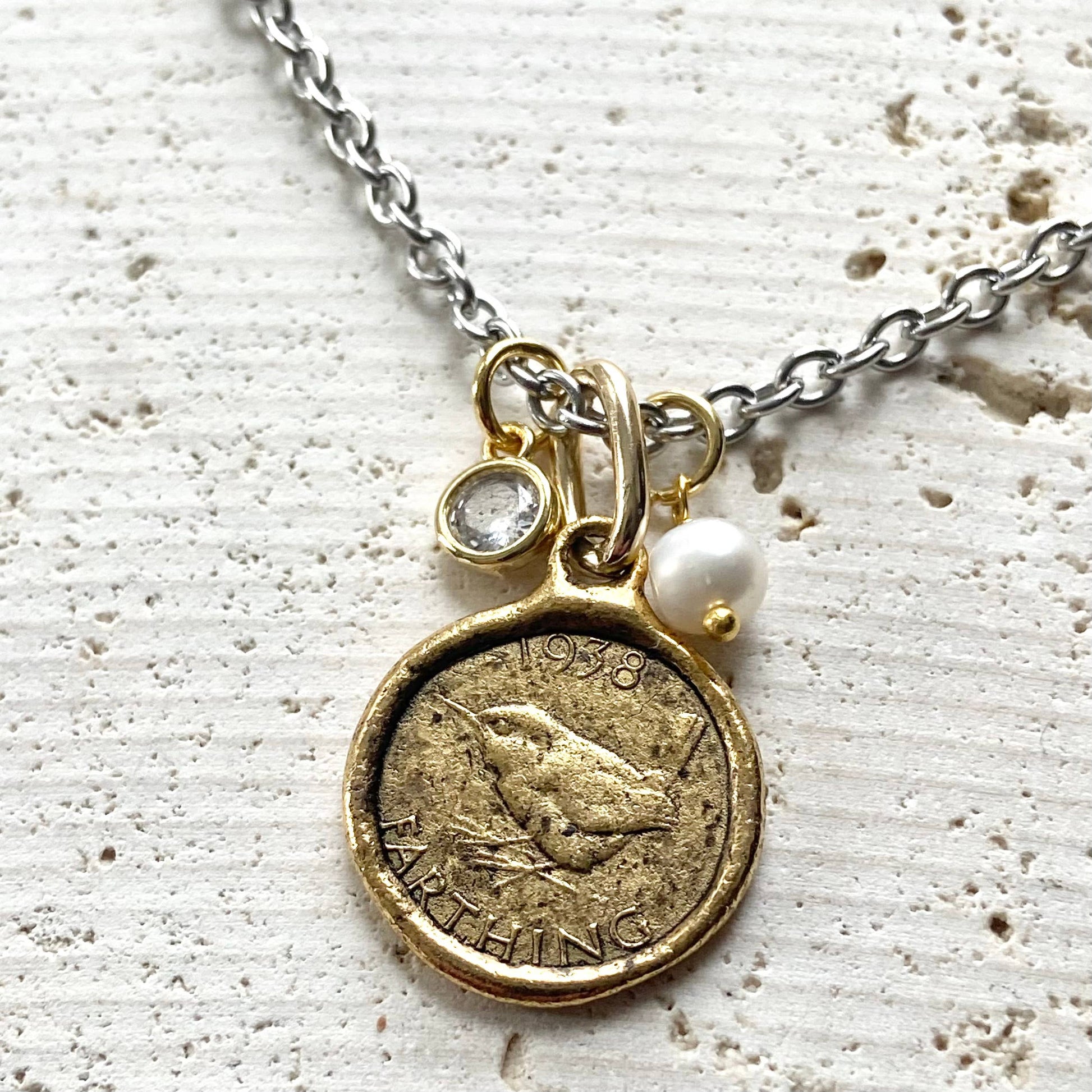 clear view of bird coin necklace charms