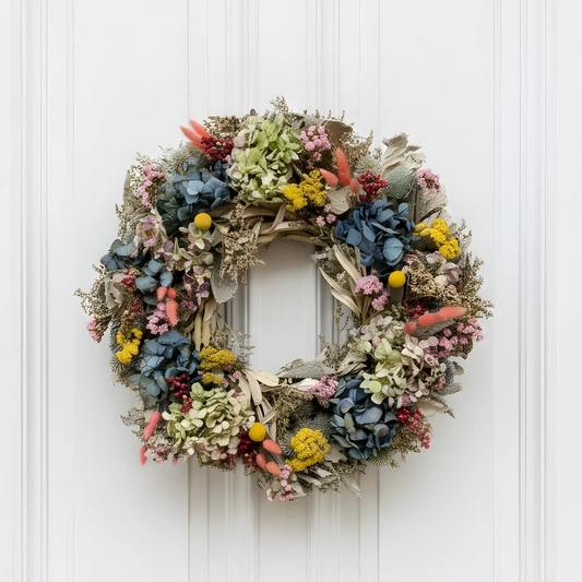 Colorful Handmade Dried Flower Wreath Thimbleberry House